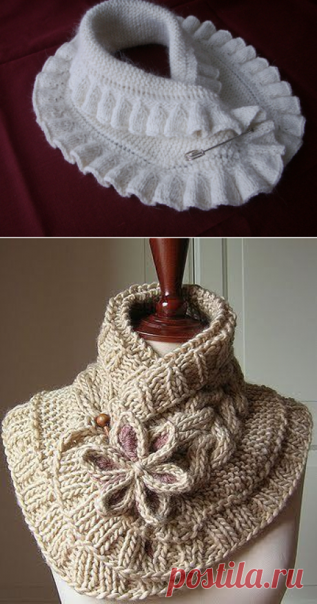 Красивые шарфы-воротники, связанные спицами | Рукоделие