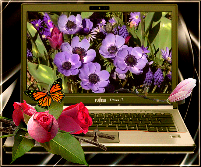 Добрый привет друзья. Красивое Приветствие с цветами. Открытка ноутбук. Компьютерные цветы. Компьютер и цветы.