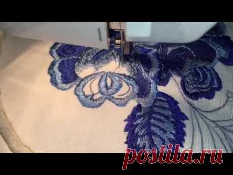 Вышивка на швейной машинке в стиле &quot;ГЖЕЛЬ&quot;☘️Sewing Machine Embroidery☘️Freihandsticken Nähmaschine