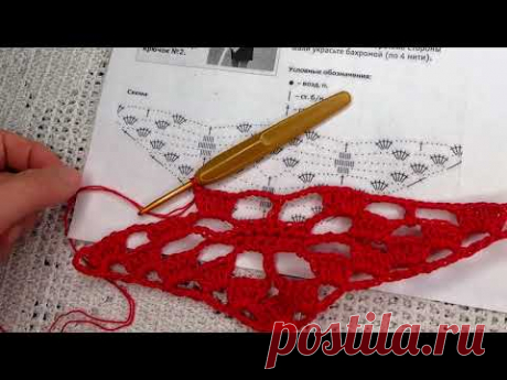 - КРАСНыЕ ПАУчКИ - разбор УЗОРА для ШАЛИ по схеме , crochet shawl , вязание КРЮчКОМ (шаль № 416)