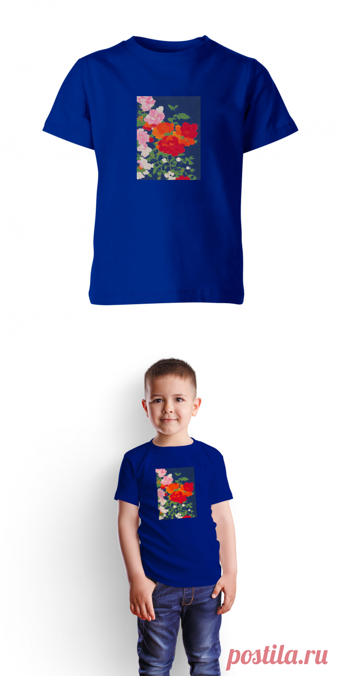 Детская футболка «Абстрактные цветы на синем фоне» цвет красный - дизайнер принта Anstey