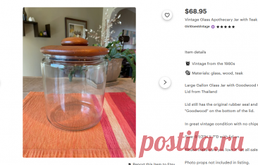 Vintage Glass Apothecary Jar With Teak Wood Lid - Etsy