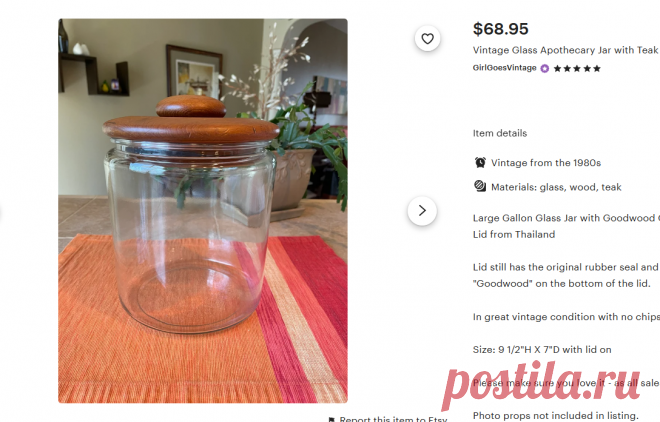 Vintage Glass Apothecary Jar With Teak Wood Lid - Etsy