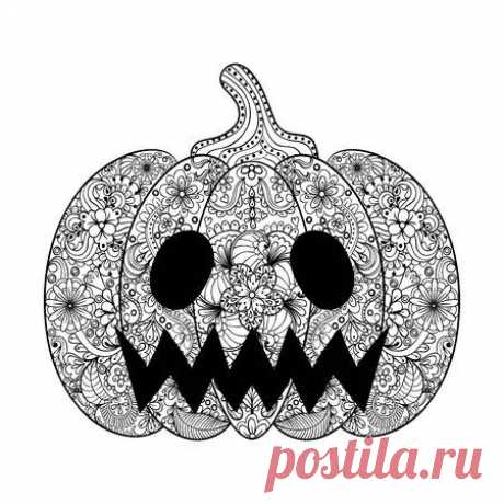 Vector Pumpkin illustration, Hand drawn Helloween vegetable in zentangle style, tribal totem for tattoo, adult Coloring Page with high details isolated on white background. 123RF - Миллионы стоковых фото, векторов, видео и музыки для Ваших проектов.