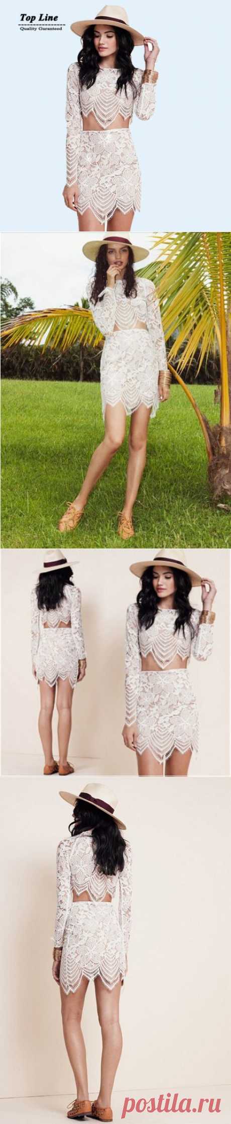 Dresses Picture - More Detailed Picture about Best selling sexy elegant lady crop top dress women lace set dress white two piece lace dress long sleeve high waist outfit Picture in Dresses from Top Line Fashion Costume Co., Ltd | Aliexpress.com | Alibaba Group