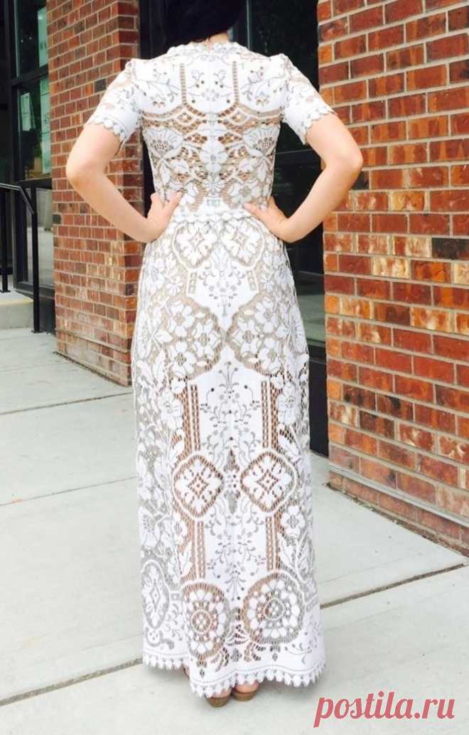 Vintage Wedding White Cut out Crochet Lace Maxi Boho Dress Sz S Valentino Stl