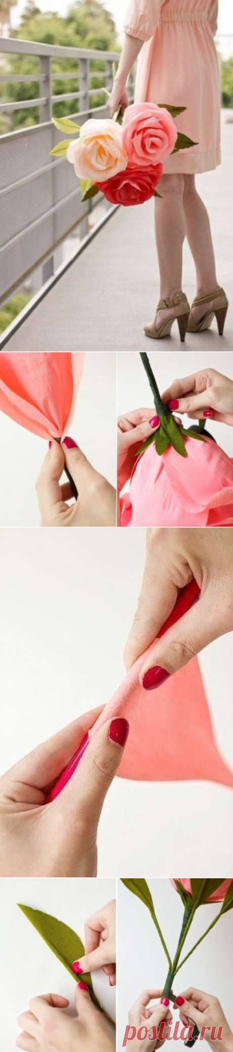 Гигантская роза из гофрированной бумаги, проволоки и тейп-ленты — Сделай сам, идеи для творчества - DIY Ideas