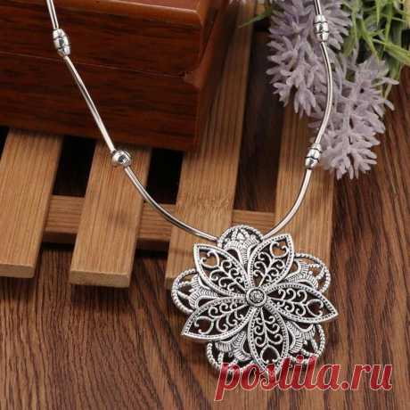 Women's Necklace with Filigree Flower Pendant Boho Style | Etsy