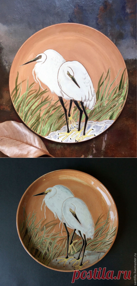 Купить Декоративная тарелка "Цапли" по мотивам японских гравюр. - гравюра, япония, цапля, птица