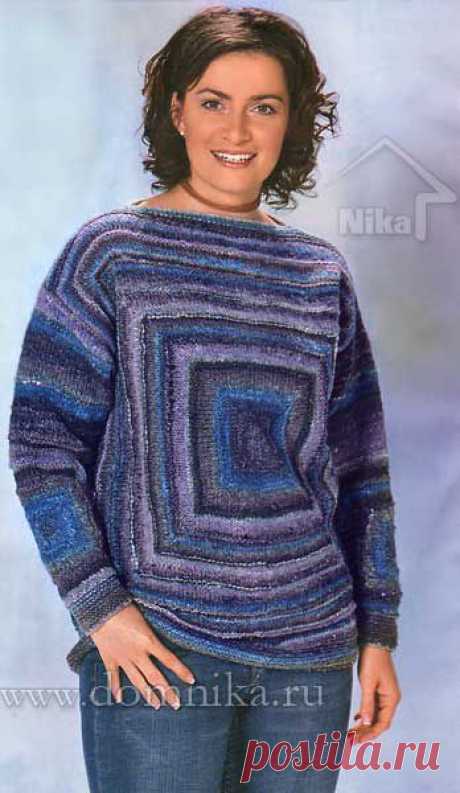 Женский вязаный пуловер на основе квадрата