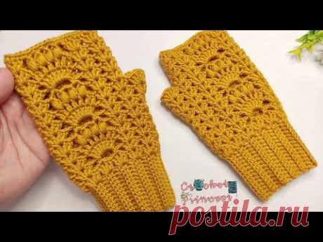 جديد وحصري جوانتي كروشيه (قفاز) بغرزة المروحة صيفي وشتوي لاي مقاس Crochet Gloves