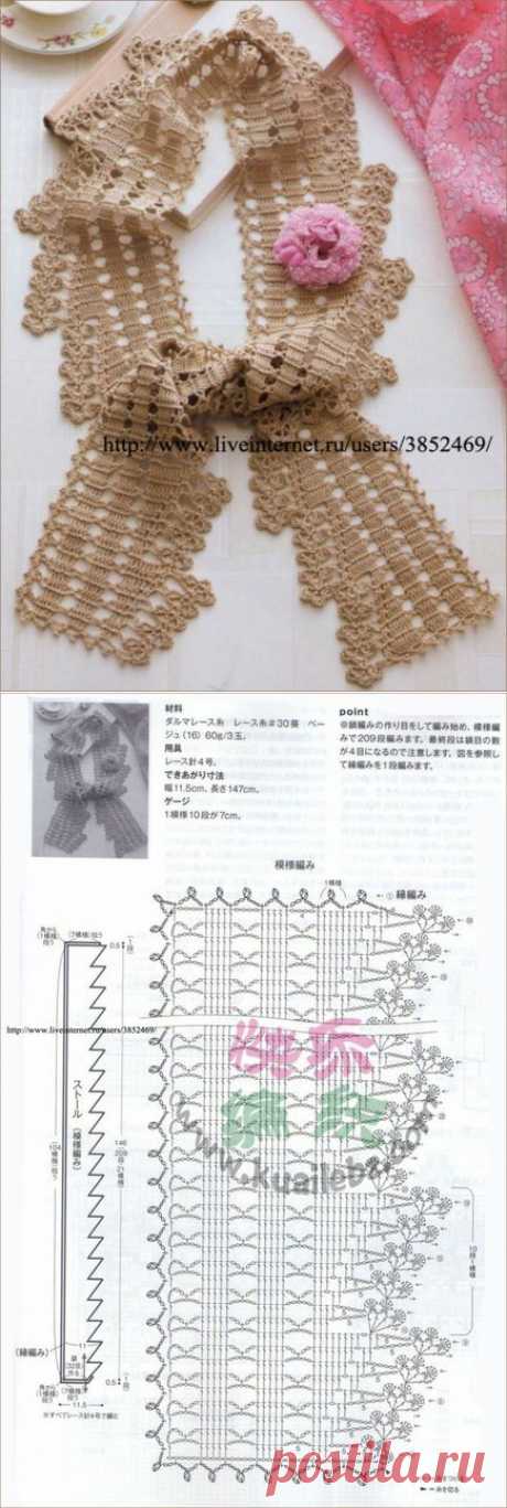 Оригинальный шарф крючком.