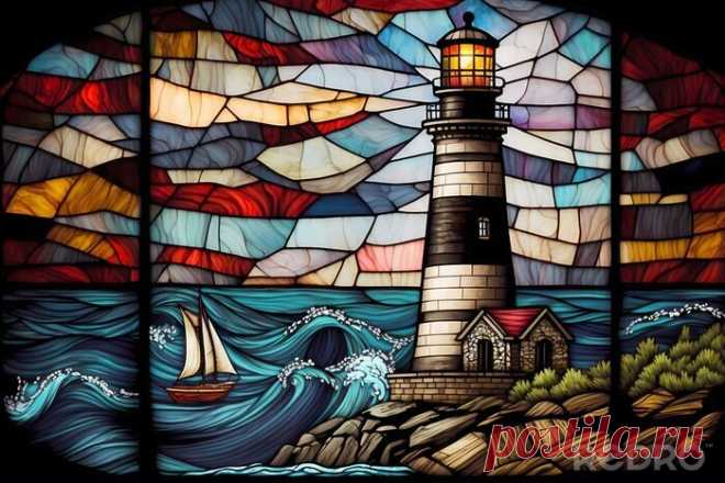 Stained glass lighthouse design - generative ai - Naklejki - Redro Stained glass lighthouse design - generative ai na obrazach Redro. Najlepszej jakości naklejki, fototapety, obrazy, plakaty, poduszki, tapety. Chcesz ozdobić swój dom? Tylko z Redro