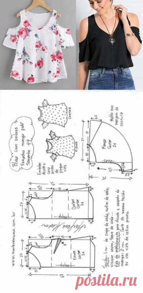Blusa ombros vazados com manga godê | DIY - molde, corte e costura - Marlene Mukai
