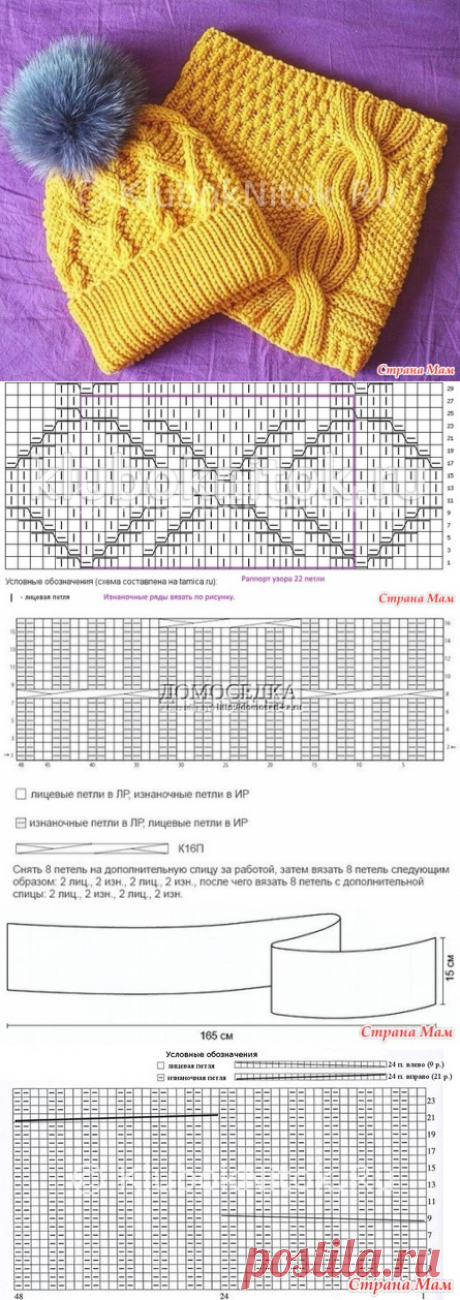 Классный комплект спицами — шапка с ромбами и косами и снуд с красивой косой. - Помощь в вязании - Страна Мам