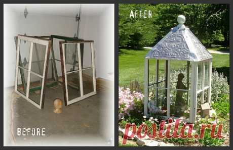 Great idea...old window frames turned into a beautiful garden cupola. - TOMORROWS ADVENTURES
