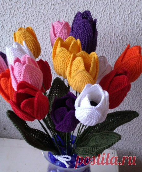 Букет вязаных крючком тюльпанов для вас к 8 марта | Блог заботливой хозяюшки | Яндекс Дзен