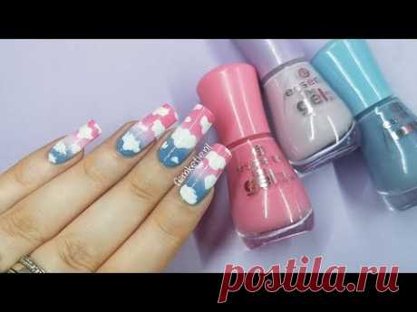 ☁️Cute Cloud Nail Art (EASY DIY Gradient On Natural Nails)☁️- femketjeNL