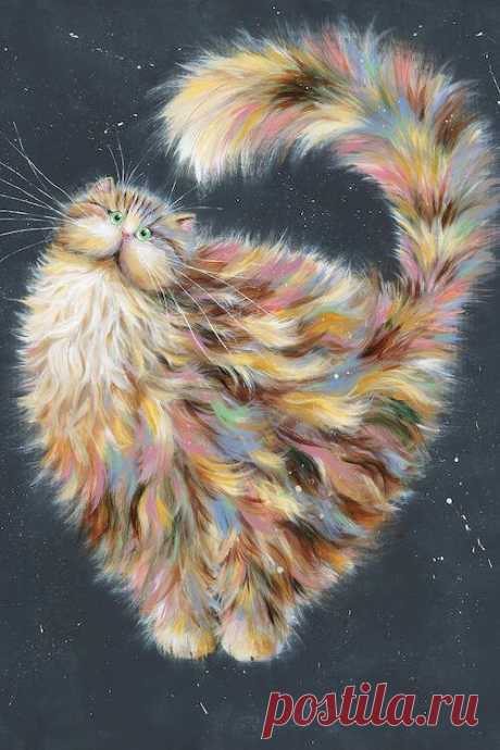 $83.99 · “Patapoufette” by Kim Haskins shows a fluffy cat with green eyes and accents of pink, blue, and green throughout its fur. This print can bring a dose of humor and texture to any space. A great pick…