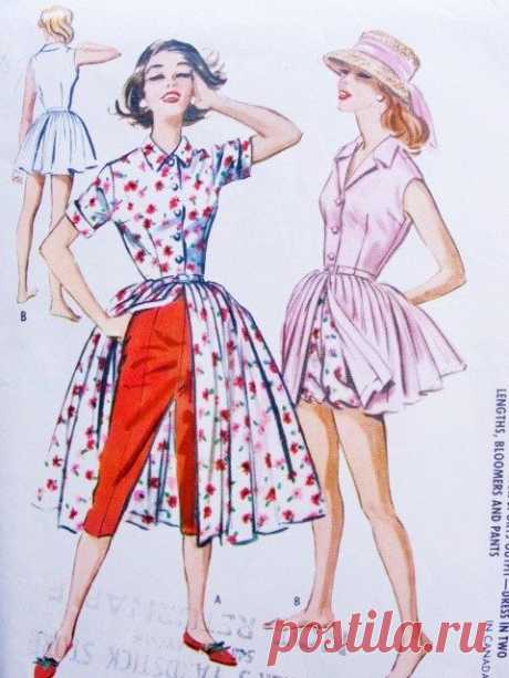 1950s Beach Wear Pattern McCalls 4533 Shirtwaist Dress in 2 Lengths, Capri Pants…