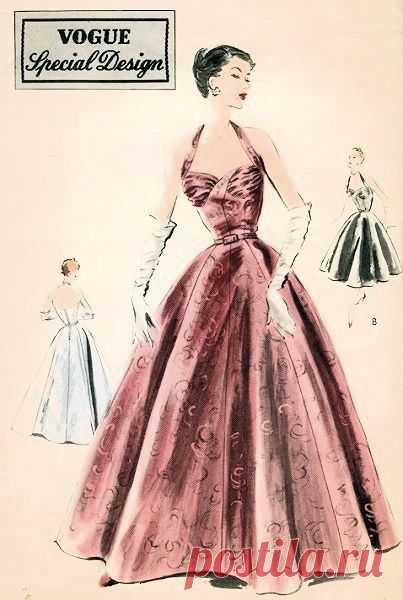 1950s VOGUE SPECIAL DESIGN PATTERN 4270 HALTER TOP EVENING DRESS GOWN PURE 50s GLAM