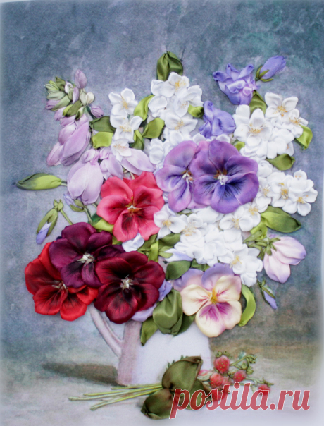 3d Jasmine and pansies Ribbon Embroidery Picture Flower