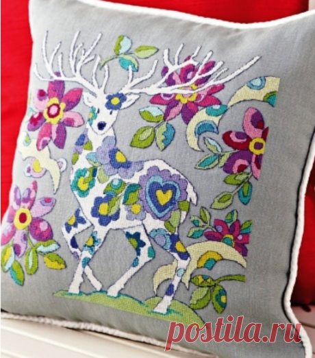 Схемы для вышивки «Цветочный олень». Смотрите, какой он классный на подушке! — HandMade