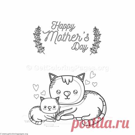 Cute Cartoon Cat Happy Mother&amp;#8217;s Day Card Coloring Pages &amp;#8211; GetColoringPages.org