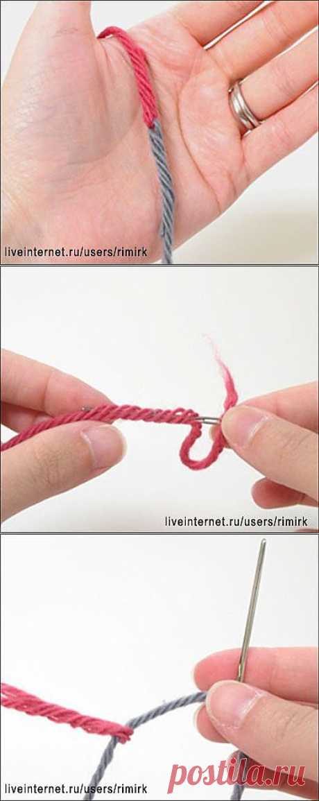 Как соединить концы нитей двух клубков без узла (МК).