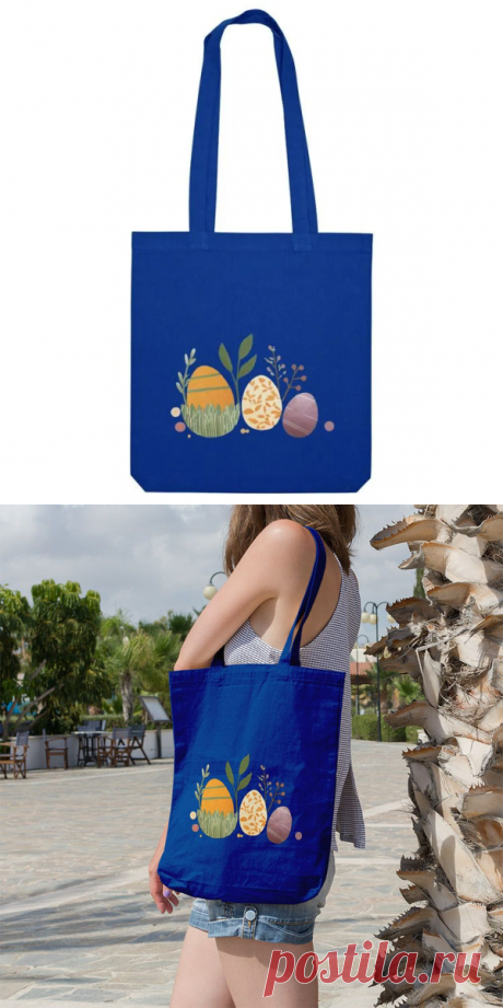 Сумка шоппер женская , через плечо , из плотного натурального хлопка , с авторским принтом "Декоративные пасхальные яйца", цвет синий - купить с доставкой по выгодным ценам в интернет-магазине OZON (1550648000)