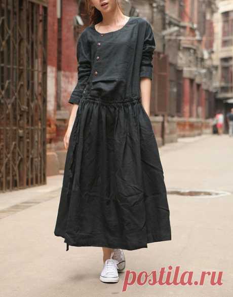 Linen Dress Gown in Black / Custom Long Bridesmaid от camelliatune