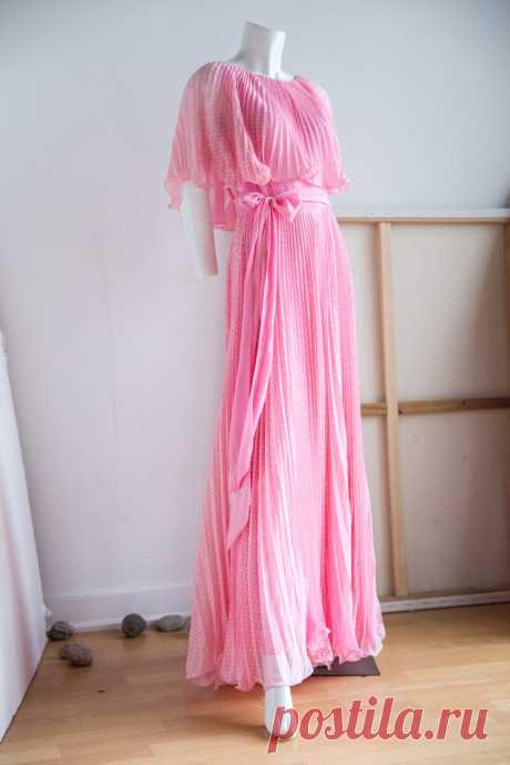 70s Bubblegum Pink Micro Pleated Polka Dot Wedding Bridesmaid - Etsy