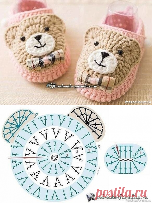 Пинетки с медвежатами крючком. Описание | Детская одежда крючком. Схемы