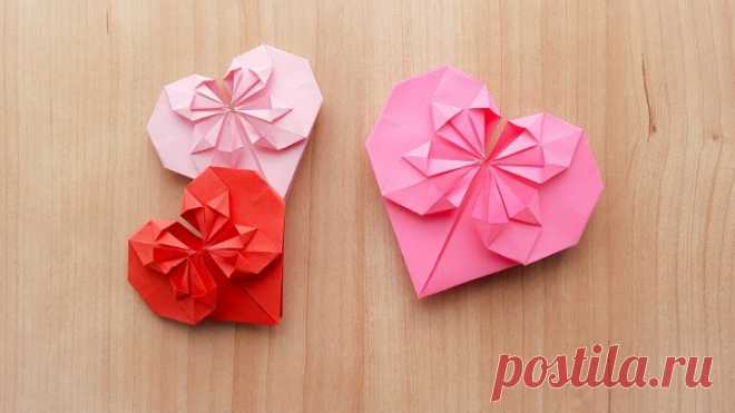 Сердечко оригами из 1 листа бумаги на 8 марта и 14 февраля