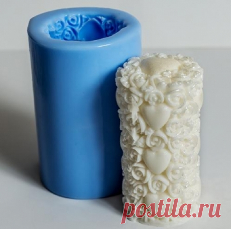 Цилиндр из роз и сердец 3D, форма для мыла силиконовая