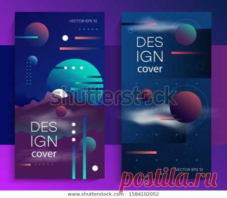 Abstract vector illustration of space, mountain landscape and planetary space for a poster, banner or background. Abstract drawings of the future, science fiction and astronomy. Vector EPS 10
