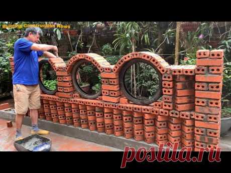 Creative Brick Wall Design And Construction - Using Rubber Motorcycle Tires - Sand Cement Bricks
