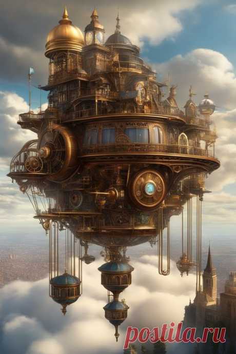 floating steampunk island