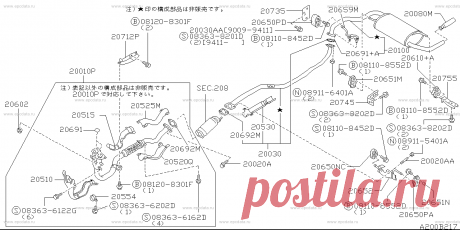 200 - exhaust tube & muffler (chassis) на Prairie HNM11 Nissan Prairie - Автозапчасти