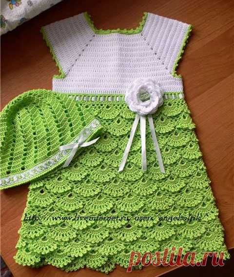 Детское комбинированное платье Схема вязания крючком платья для девочки.