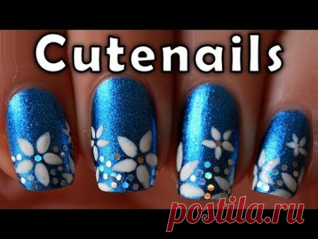 Short nails tutorial : cute flowers nail art design - YouTube