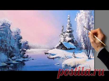 Acrylic Landscape Painting - Winter / Easy Art / Зимний пейзаж акрилом. Уроки рисования. Живопись