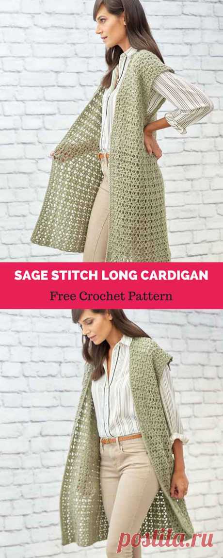 Sage Stitch Long Cardigan [ FREE CROCHET PATTERN ] - All Easy Patterns The subtle shimmer of this brushed yarn allows this modern cardigan to move comfortably from day to evening. Easy to crochet in an interesting sage stitch, it’s a very wearable addition to your wardrobe. 21 sts (7 repeats) and 12 rows (6 repeats) = 8″ (20.5cm) in Sage Pattern. CHECK YOUR GAUGE. Use any size needles...Read More »