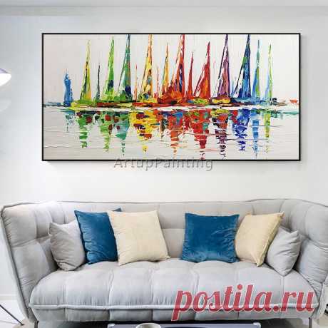 Acrylic yacht ship boat sailing painting quadro pictures caudros decoracion Canvas oil painting wall art decor for living room