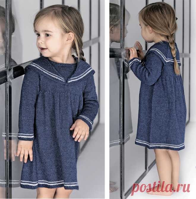 Платье с матросским воротником - схема вязания спицами