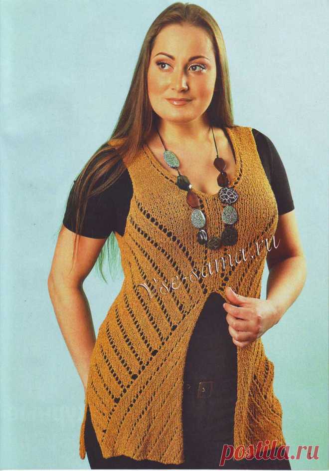 Жилет спицами полным женщинам. Вязаные жилеты для полных женщин. Вязаные вещи для полных женщин. Вязаный спицами меланжевый жилет. Вязаные жилетки для полных женщин.