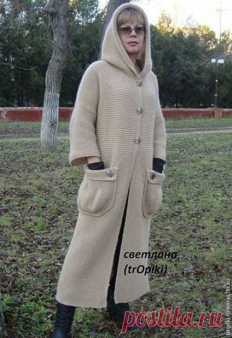 Купить Пальто вязаное " Любимое" с капюшоном. - бежевый, пальто, пальто вязаное, пальто женское