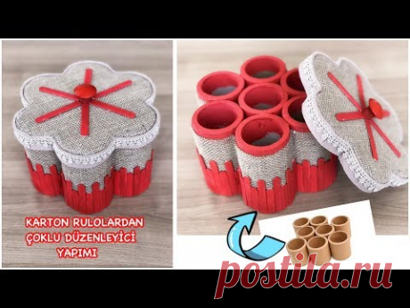 KARTON RULOLARDAN ÇOKLU DÜZENLEYİCİ YAPIMI // MAKING ORGANIZER WITH CARDBOARD ROLL, JUTE - YouTube