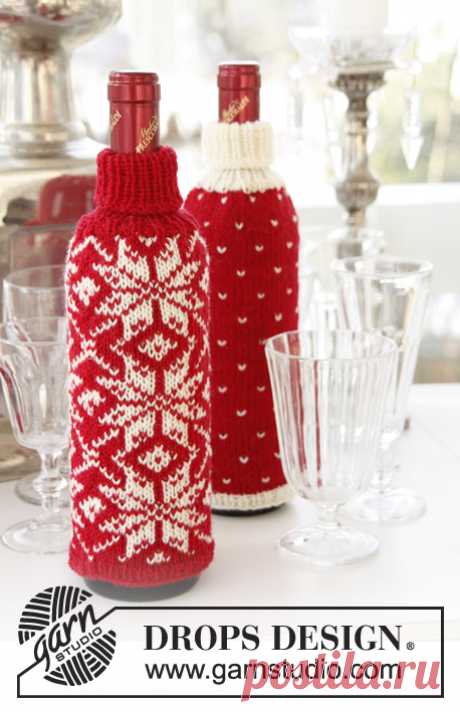 Icy Toast - Gebreide DROPS flessenhoezen voor Kerst met Noors patroon van ”Fabel”. - Free pattern by DROPS Design