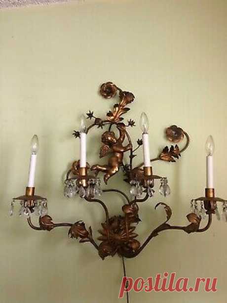 Vintage Italian Gold Gilt 4 Arms Wall Sconces With Flowers and Centered Cherub   | eBay Find many great new & used options and get the best deals for Vintage Italian Gold Gilt 4 Arms Wall Sconces With Flowers and Centered Cherub  at the best online prices at eBay! Free shipping for many products!